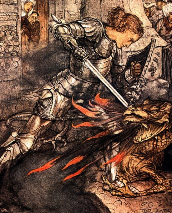 The Romance of King Arthur Arthur Rackham 1917 art “How Sir Lancelot fought…” Vintage art book page FREE SHIPPING