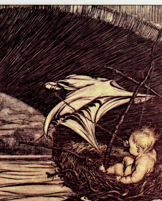Arthur Rackham Vintage 2-sided art book page “He passed under the bridge…” & “…grown up people in the Gardens” Kensington Gardens