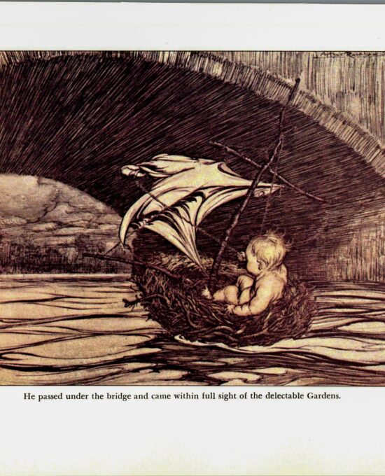 Arthur Rackham Vintage 2-sided art book page “He passed under the bridge…” & “…grown up people in the Gardens” Kensington Gardens
