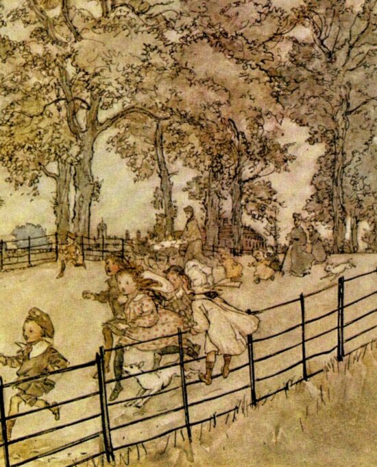 Arthur Rackham Vintage 2-sided fairy tale art book page “…a keen sense of fun” & “The Hump [on the] Broad Walk” Peter Pan FREE SHIPPING