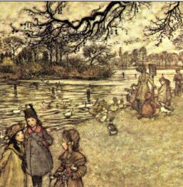 Arthur Rackham Vintage 2-sided fairy tale art book page "The island on which all the birds are born..." & "Old Mr. Salford" Peter Pan