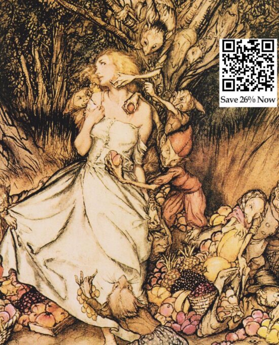 Goblin Market Arthur Rackham 1933 art “White and Golden Lizzie stood.” Color vintage book plate FREE SHIPPING