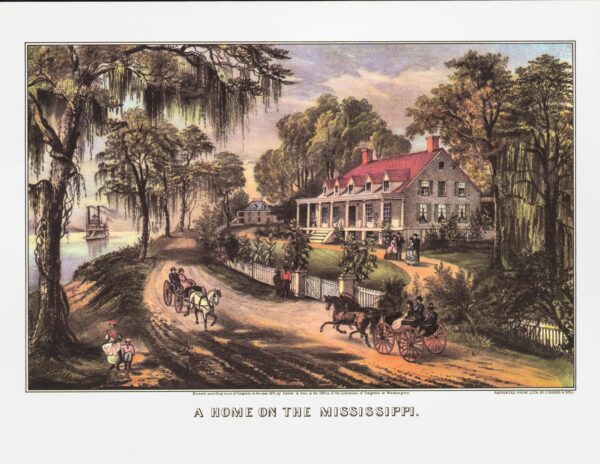 Currier & Ives "A Home on the Mississippi" 1871 15 x 11.5" vintage book page