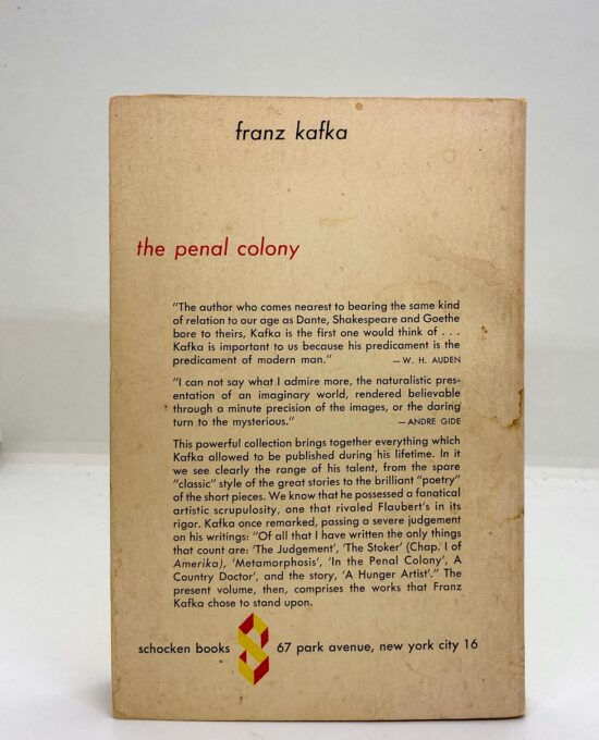 Franz Kafka “The Penal Colony” 1971 Vintage trade paperback short story anthology