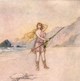 From Chaucer's Works "Aeneas and Achates Meeting Venus" Vintage illustration by Warwick Goble