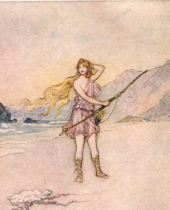 From Chaucer’s Works “Aeneas and Achates Meeting Venus” Vintage illustration by Warwick Goble