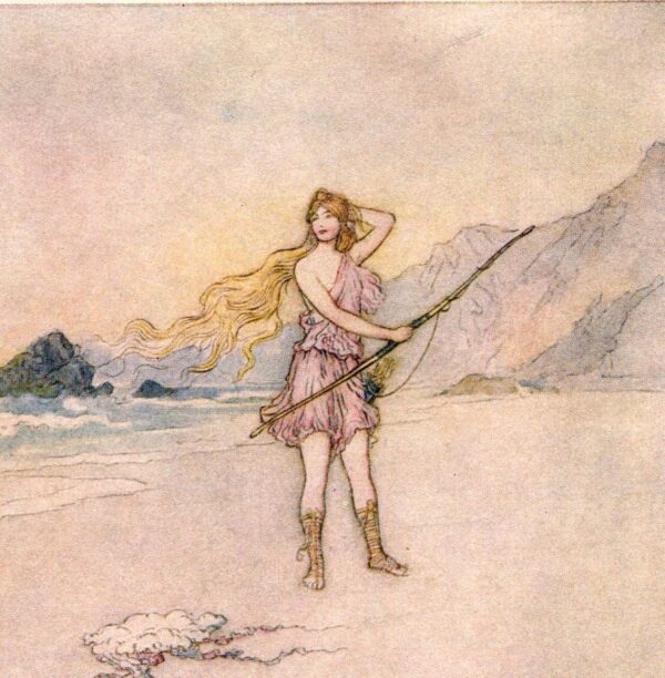 From Chaucer's Works "Aeneas and Achates Meeting Venus" Vintage illustration by Warwick Goble
