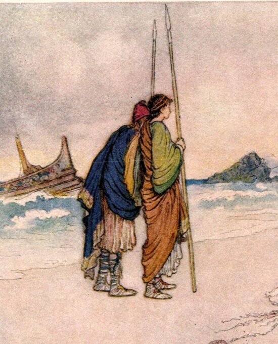 From Chaucer’s Works “Aeneas and Achates Meeting Venus” Vintage illustration by Warwick Goble