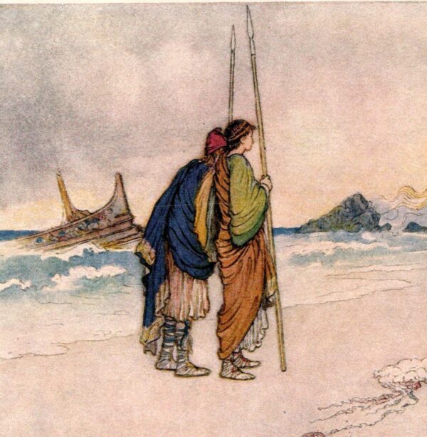 From Chaucer's Works "Aeneas and Achates Meeting Venus" Vintage illustration by Warwick Goble - Image 2