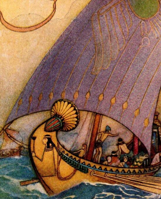 From Chaucer’s Works “Cleopatra’s Galley at the Battle of Actium” Vintage illustration by Warwick Goble
