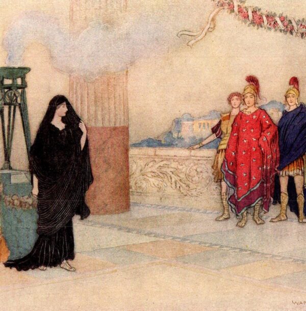From Chaucer's Works "The First Meeting" Vintage illustration by Warwick Goble