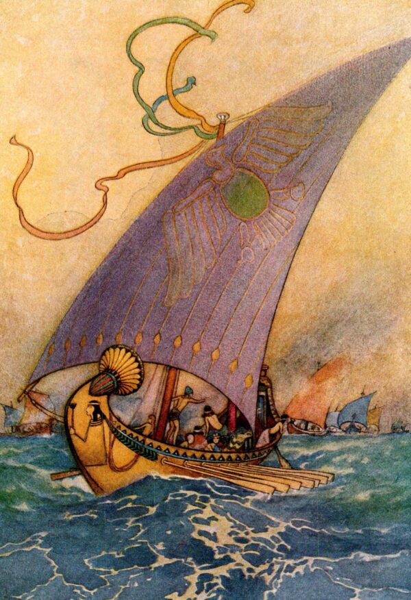 From Chaucer's Works "Cleopatra's Galley at the Battle of Actium" Vintage illustration by Warwick Goble - Image 2