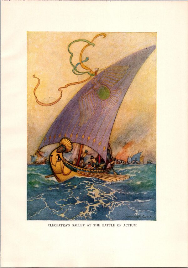 From Chaucer's Works "Cleopatra's Galley at the Battle of Actium" Vintage illustration by Warwick Goble - Image 3
