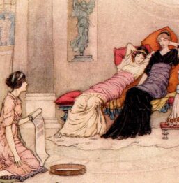 From Chaucer's Works "Criseyde and Her Maidens Listening to a Reading" Vintage illustration by Warwick Goble