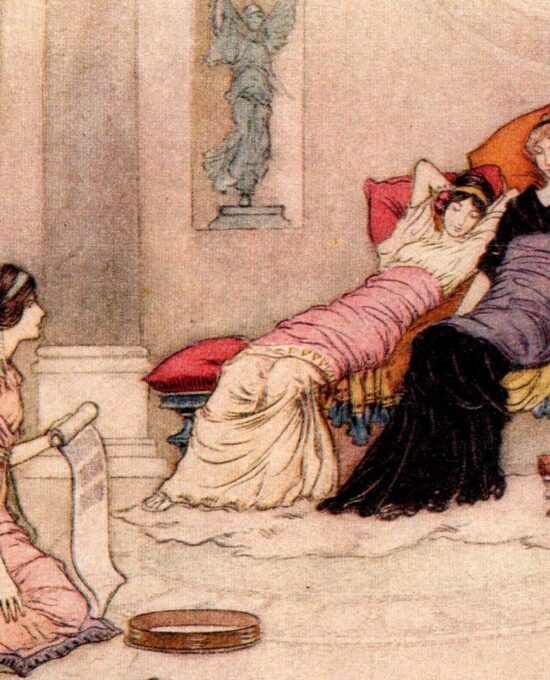 From Chaucer’s Works “Criseyde and Her Maidens Listening to a Reading” Vintage illustration by Warwick Goble