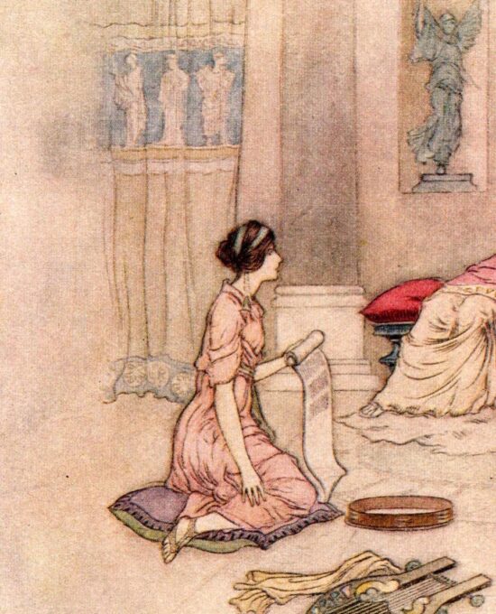 From Chaucer’s Works “Criseyde and Her Maidens Listening to a Reading” Vintage illustration by Warwick Goble