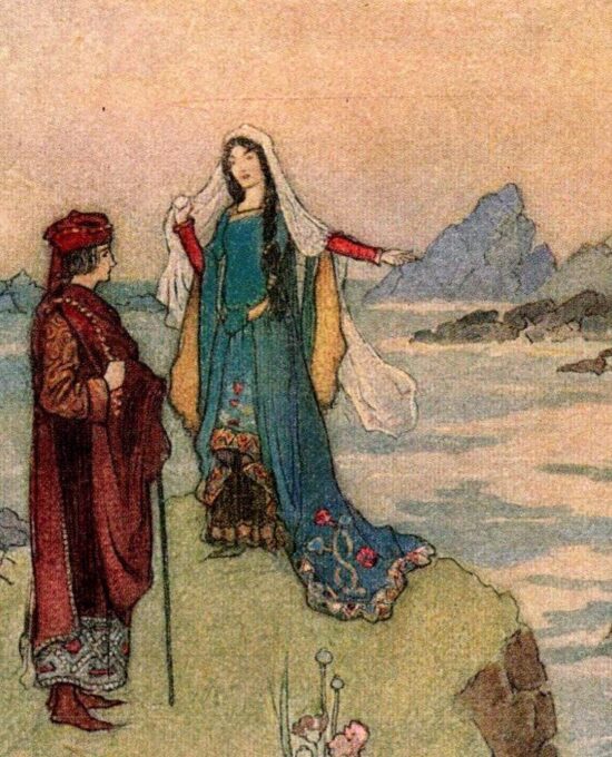 From Chaucer’s Works “Dorigen Pledging Aurelius” Vintage illustration by Warwick Goble