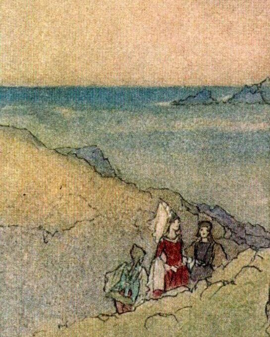 From Chaucer’s Works “Dorigen Pledging Aurelius” Vintage illustration by Warwick Goble