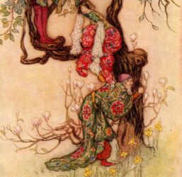 From Chaucer's Works "January Helping May into the Tree" Vintage illustration by Warwick Goble