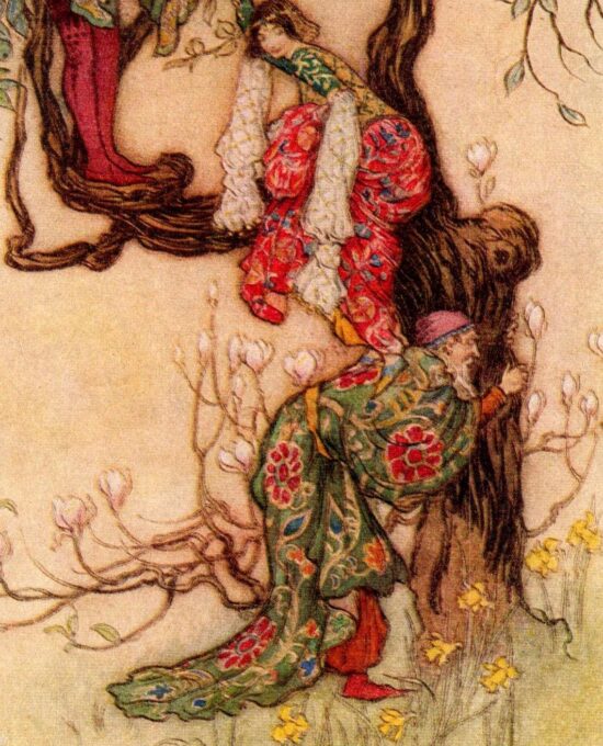 From Chaucer’s Works “January Helping May into the Tree” Vintage illustration by Warwick Goble