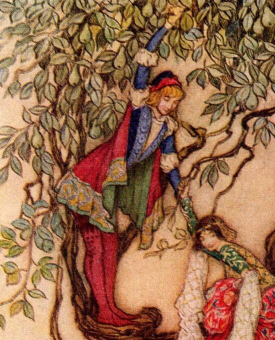 From Chaucer’s Works “January Helping May into the Tree” Vintage illustration by Warwick Goble