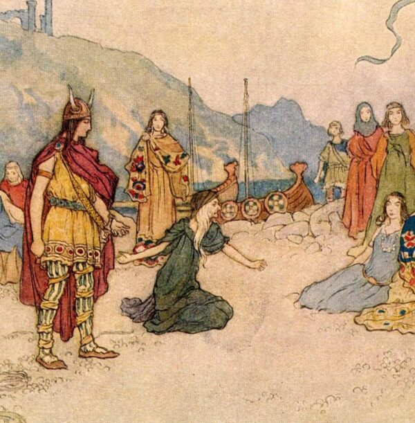 From Chaucer's Works "The Knight and the Old Woman at the Court" Vintage illustration by Warwick Goble