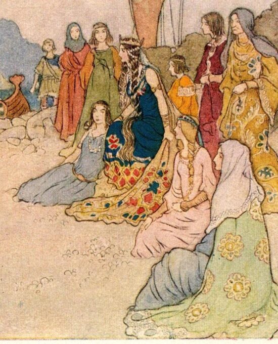 From Chaucer’s Works “The Knight and the Old Woman at the Court” Vintage illustration by Warwick Goble