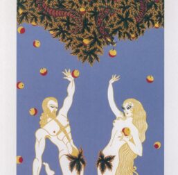 Vintage Fantasy/Fashion art book page "Adam and Eve" Measures 10 x 13 1/2" Heavy satin finish paper
