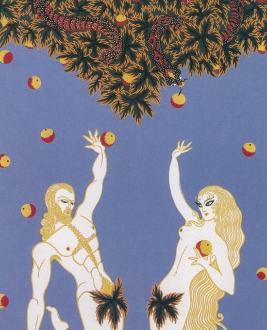 Vintage Fantasy/Fashion art book page “Adam and Eve” Measures 10 x 13 1/2″ Heavy satin finish paper