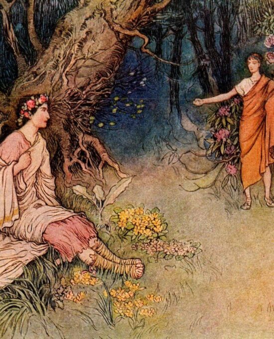 From Chaucer’s Works “The Meeting in the Wood” Vintage illustration by Warwick Goble 1930s