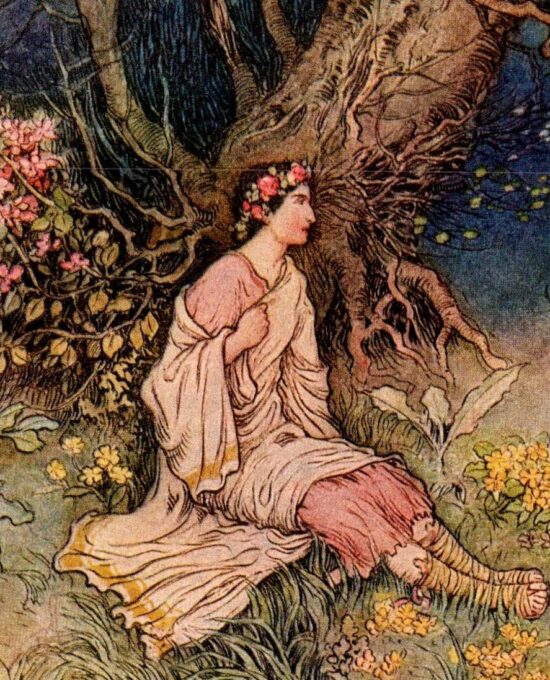 From Chaucer’s Works “The Meeting in the Wood” Vintage illustration by Warwick Goble 1930s