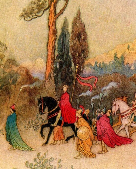From Chaucer’s Works “Thesus Returning in Triumph” Vintage illustration by Warwick Goble 1930s