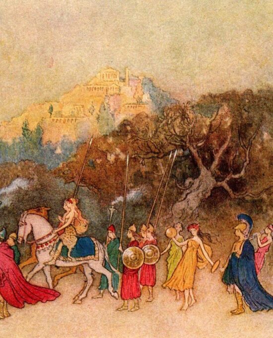 From Chaucer’s Works “Thesus Returning in Triumph” Vintage illustration by Warwick Goble 1930s