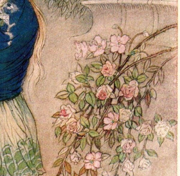From Chaucer's Works "Emily in the Garden" Vintage illustration by Warwick Goble 1930s - Image 2