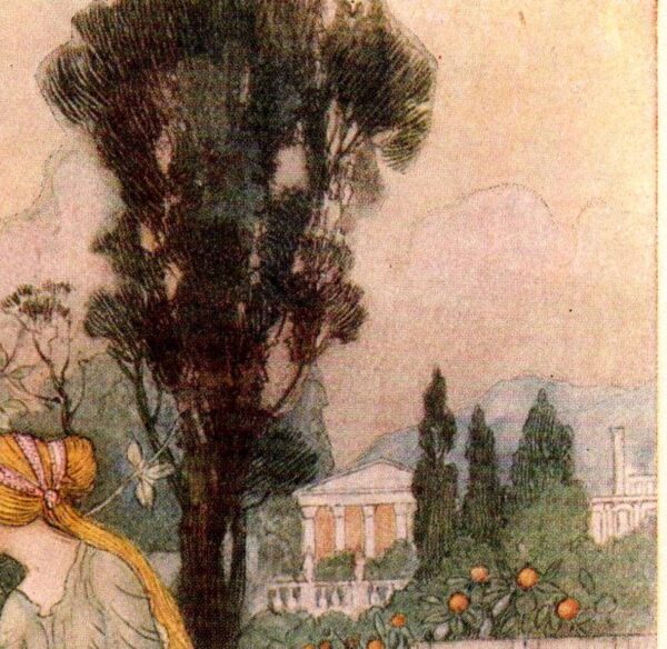 From Chaucer's Works "Emily in the Garden" Vintage illustration by Warwick Goble 1930s - Image 3
