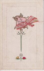 Embossed postcard with ribbon [c.1898] Lilly chick egg "My very best wishes" A2