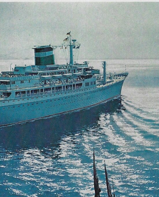 Vintage book page print “Cruise ship Santa Rosa, Leaving Haiti” Carl G. Evers Seventies