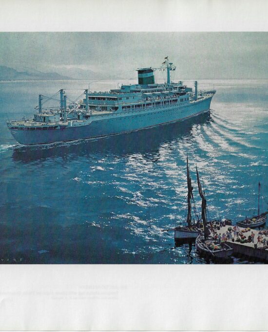 Vintage book page print “Cruise ship Santa Rosa, Leaving Haiti” Carl G. Evers Seventies