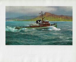 Vintage book page print "M. Moran" - Deepsea tug arriving in Honolulu, Hawaii" Carl G. Evers c.1972 (Copy)