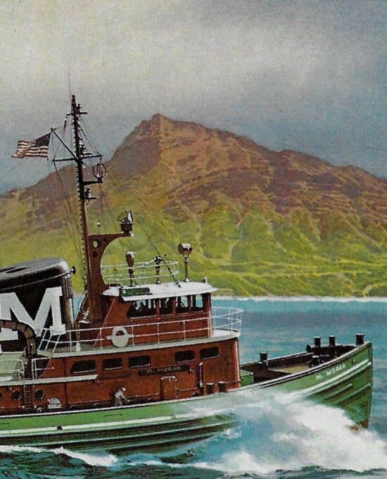 Vintage book page print “M. Moran” – Deepsea tug arriving in Honolulu, Hawaii” Carl G. Evers c.1972 (Copy)