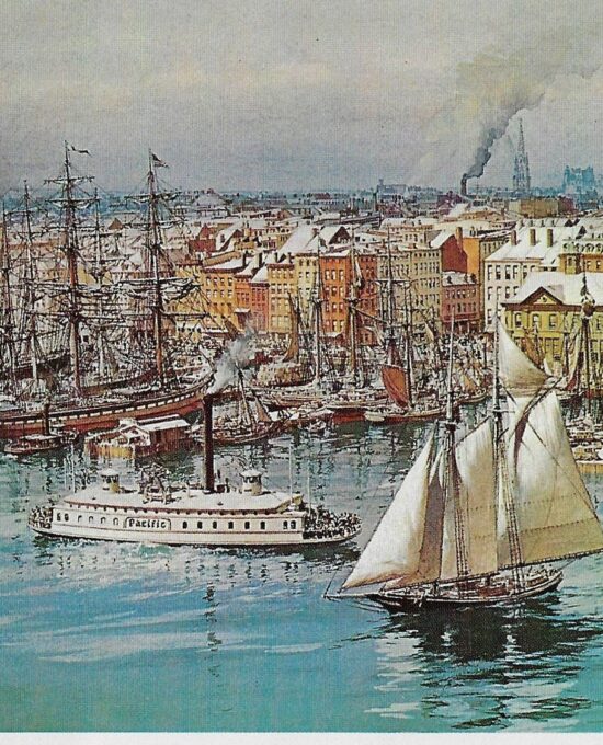 Old “South Street, 1876, Fulton Fish Market, Lower New York” Vintage art book page maritime print Carl Evers