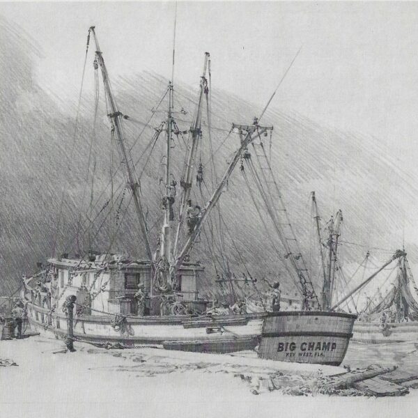 Repairing the rigging - Shrimpboat at Key West Vintage art book page maritime print Carl Evers