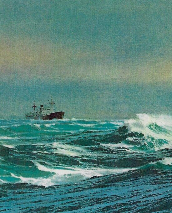 Vintage book page maritime print “Heavy Duty” Carl G. Evers 1972 Deep sea tug pulling disabled freighter
