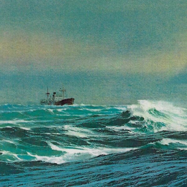Vintage book page maritime print "Heavy Duty" Carl G. Evers 1972 Deep sea tug pulling disabled freighter - Image 2