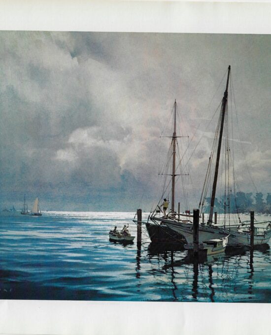 Vintage book page print “Weather Uncertain – Sunday Sailors in Chesapeake Bay” Carl G. Evers circa1972