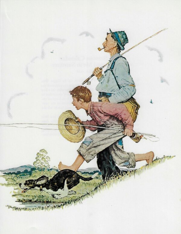 Norman Rockwell Vintage art book page "Grandpa and Me Going Fishing" Spring 1948 - Image 4