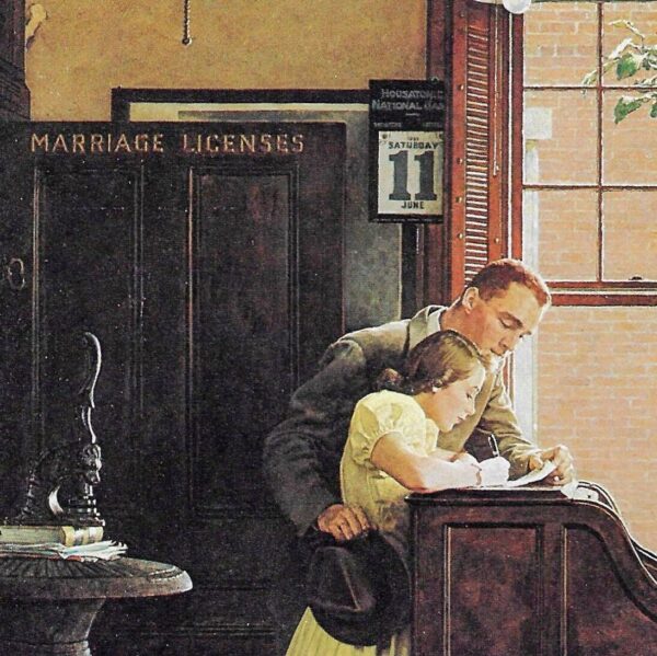 Norman Rockwell Vintage art book page "Marriage License" June 1955