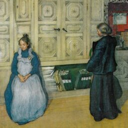 Mother and Daughter [1903] Carl Larsson Vintage art book page Victorian watercolor illustrators