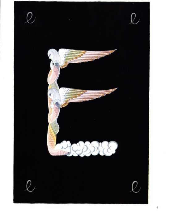 Erte The Alphabet series “E” & “F” 1977 Two-sided vintage art book page Ready for framing!