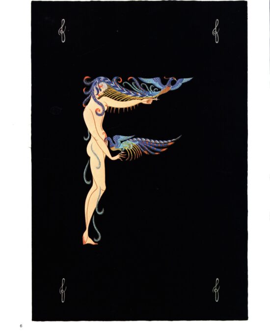 Erte The Alphabet series “E” & “F” 1977 Two-sided vintage art book page Ready for framing!